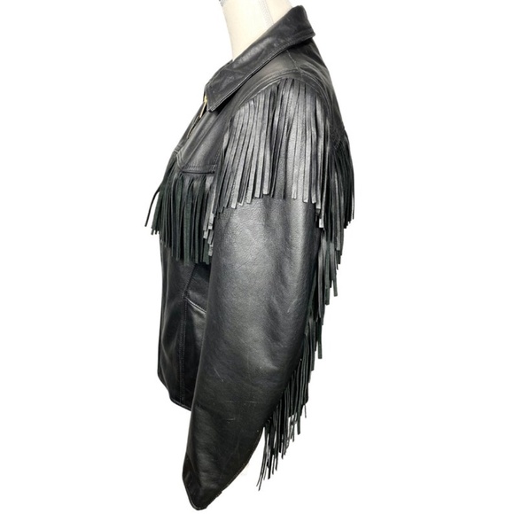 1970's Branded Garments Black Leather Fringe Jacket - Picture 3 of 9